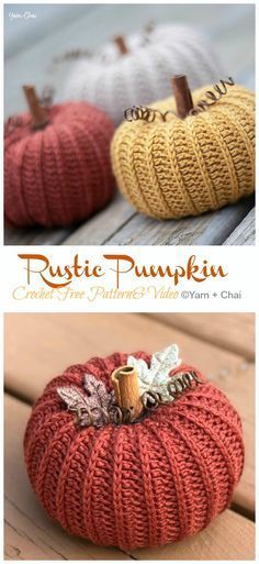 Rustic Pumpkin Crochet Free Patterns - Crochet & Knitting Knitted Pumpkins, Crochet Pour Halloween, Pumpkin Crochet, Crochet Free Patterns, Gifts Crochet, Fall Crochet Patterns, Easy Knitting Projects, Confection Au Crochet, Rustic Pumpkin