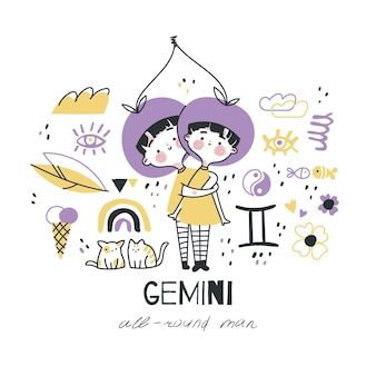 Zodiac Sign Illustration, Gemini Symbol, Elements For Design, Gemini Zodiac Sign, Zodiac Characters, Modern Quotes, Party Icon, Sign Illustration, Zodiac Signs Gemini