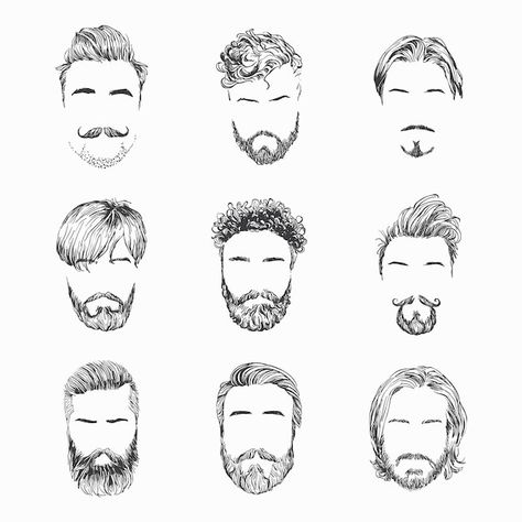 Drawing A Mans Face, Men Hair Sketch, Man With Beard Drawing, Beard Drawing Reference, Men Hairstyle Drawing, Beard Reference, Beard Sketch, Mustache Drawing, Bearded Characters