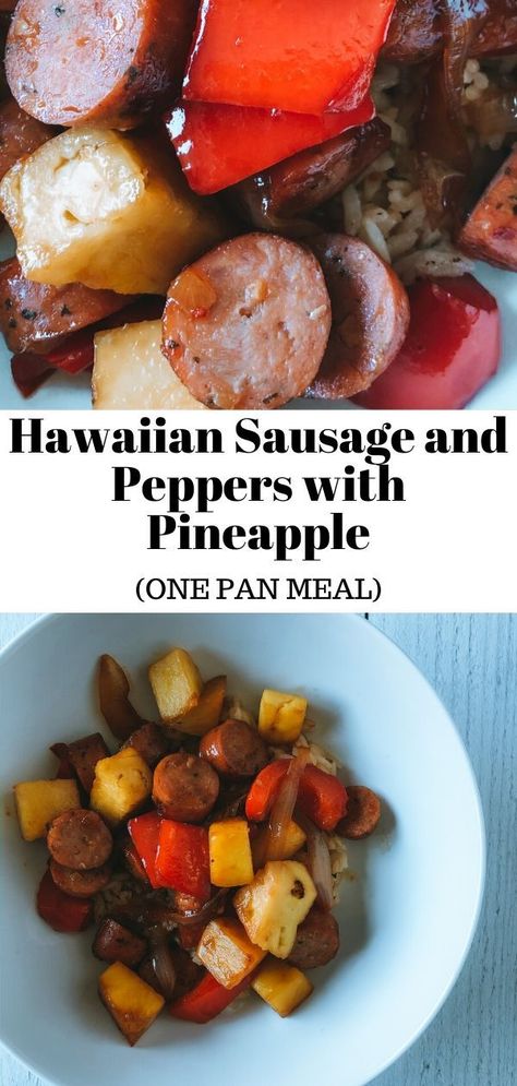 This Hawaiian Sausage and Peppers with Pineapple dish is unique, easy to make and incredibly delicious. Plus you only need 4 ingredients and 1 pan! #Hawaiian #SausageAndPeppers #EasyMeal #EastDinner #OnePanDinner #mealprep #Easyrecipe Unique Dinner, Pineapple Recipes, Bacon Sausage, Sausage And Peppers, Pan Meals, One Pan, Stuffed Sweet Peppers, Sausage Recipes, Easy Chicken Recipes