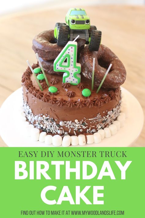 Diy Monster Truck, Blaze Birthday Cake, Blaze And The Monster Machines Cake, Monster Jam Cake, Monster Truck Birthday Cake, Truck Birthday Cake, Blaze Birthday Party, Donut Birthday Cake, Truck Birthday Cakes