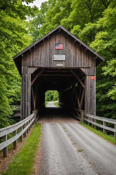 Crossing Time: A Tour of Indiana’s Historic Covered Bridges Covered Bridge Painting, Old Bridges, Bridge Painting, Road Bridge, Summer Loving, Peaceful Place, Covered Bridge, Bridge Design, Music Man