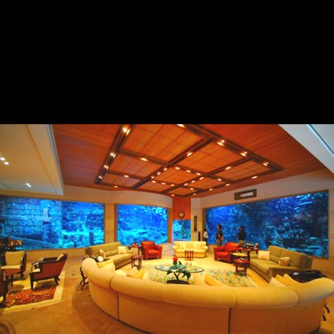 Aquarium room: I want a room like this!! But it would be BAD if the glass broke :/ Aquarium Mural, Big Aquarium, Amazing Aquariums, Home Aquarium, Elegant Interior Design, Aquarium Design, Modern Houses Interior, Aquascaping, Elegant Interiors