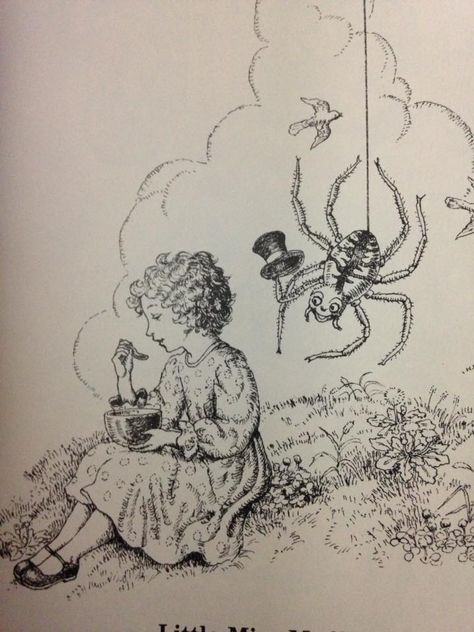 Little Miss Muffet Story Illustration, Spider Drawing, Little Miss Muffet, Bible Drawing, Miss Muffet, Some Beautiful Pictures, Spider Art, Picture Illustration, Children Book