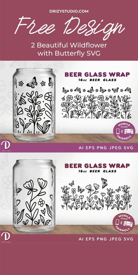 It is intended for 16 oz. glass can (2820 px wide x 1290 px tall). Not all glass cans are the same size, so be sure to check the dimensions.

You can also use it as heat transfer design on other items, print it as in-frame decoration, wall decal, and more. It will make a great gift for a friend, your family, your parent and someone special.

Go buy and download this beautiful wildflower SVG 16oz Libbey glass wrap! Beer Glass Design, Wildflower Svg, Cricut Projects Easy, Glass Painting Patterns, Libbey Glasses, Cricut Design Studio, Glass Can Wrap, Laser Engraved Ideas, Free Beer