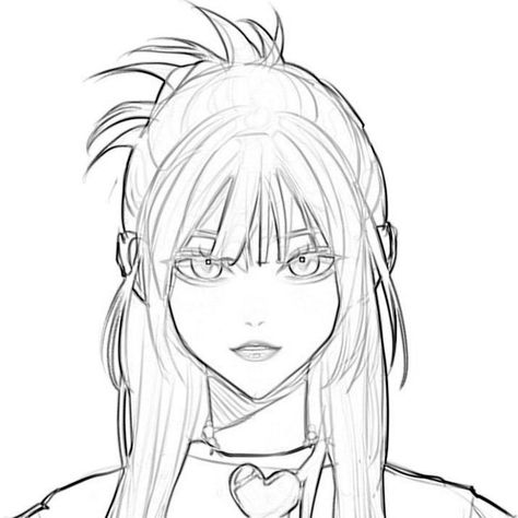 Ai art, art, character, karakter, anime, girl, icon, lineart, line art, coloring base Hair Trace Drawing, Bangs Drawing Anime, Bangs Hairstyles Drawing Reference, Anime Bangs Tutorial, Female Bangs Drawing, Anime Bangstyle Hair, How To Draw Hair With Bangs, How To Draw Bangs Hairstyles, Side Bangs Drawing