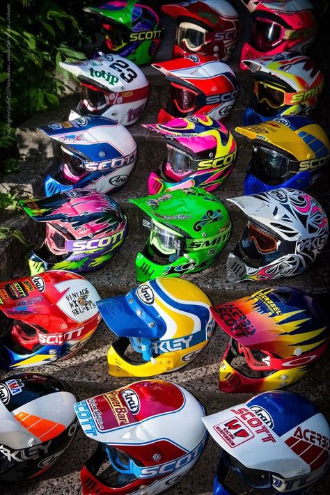 90s Motocross, Honda Trike, Dirt Bike Accessories, Dirt Bike Shirts, Dirt Bike Helmets, Dirt Bike Gear, Motocross Helmet, Motorcross Bike, Vintage Helmet