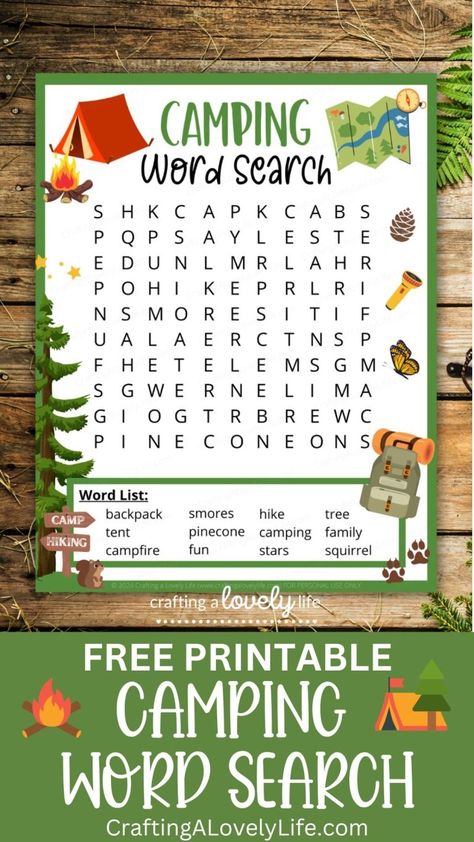 This free printable Camping Word Search is the perfect activity for your kids to do the next time you go camping! This camping printable is free so you can download it and print as many copies as you want!
Camping Crafts | Activities for kids Coloring Pages | Camping craft for kids | Printable Coloring Page #happycamper #campinggame #freeprintable Camping Word Search, Camping Printables, Camping Craft, Campfire Fun, Camping Crafts For Kids, Kids Printable Coloring Pages, Camping Coloring Pages, Printable Flower Coloring Pages, Free Printable Quotes