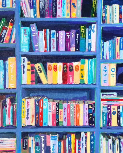 Bookshelf Painting, Painted Bookshelves, Bookshelf Art, About Me Questions, Painting Art Projects, Painting Process, Art Festival, Shelf Life, Painting Art