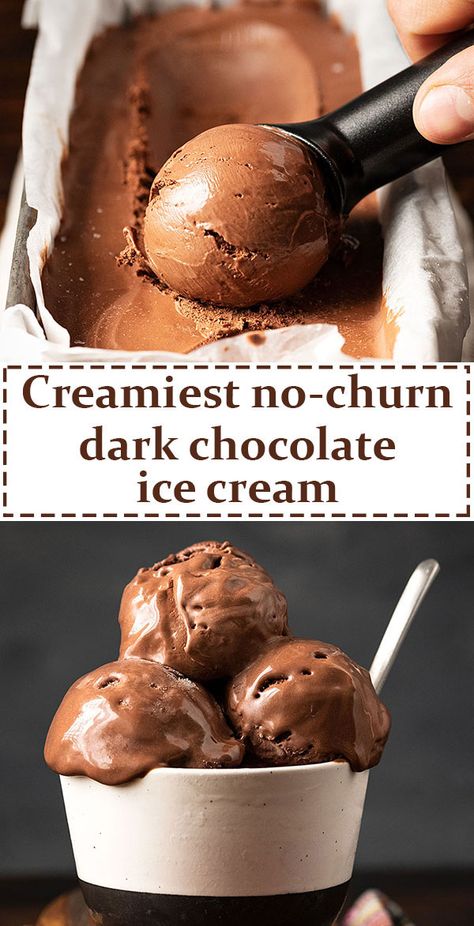 Best homemade chocolate ice cream recipe (no churn, no eggs) Eggs Dessert, Homemade Chocolate Ice Cream, Dark Chocolate Ice Cream, Egg Chocolate, Chocolate Ice Cream Recipe, Easy Ice Cream Recipe, Ice Cream Maker Recipes, Cheap Healthy, Easy Ice Cream