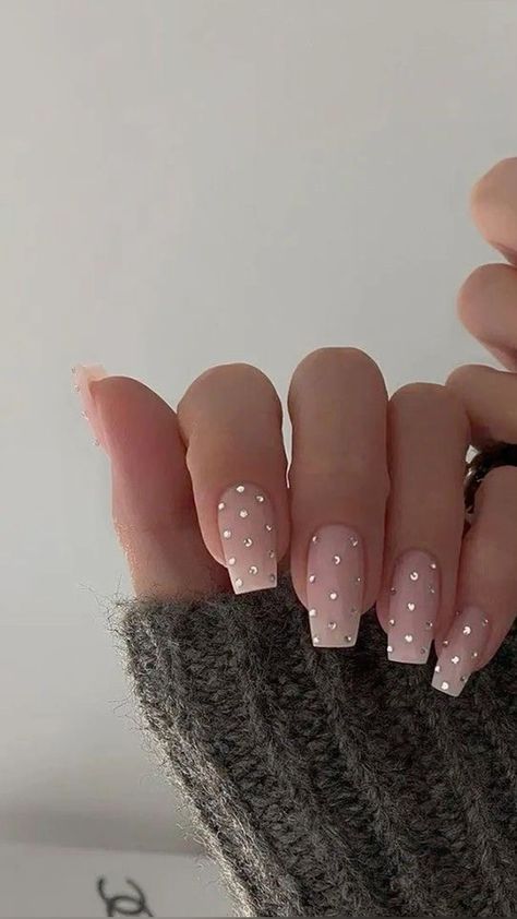 Bf Nails Ideas, Nails W Stones, Square Glazed Nails, Square Nails With Diamonds, Square Nails With Gems, February Birthday Nails, Birthday Nails Square, Swarovski Nails, Diamond Nails