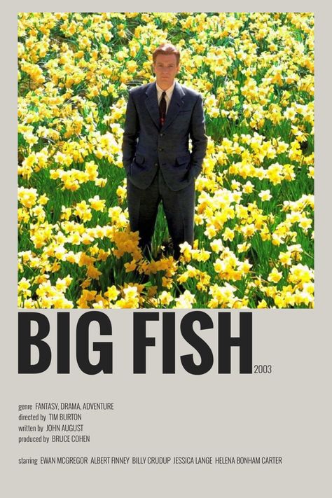 big fish minimalist movie poster Big Fish Movie Poster, Big Fish Movie, Posters Minimalist, Movie Card, Vintage Music Posters, Tim Burton Films, Film Posters Minimalist, Polaroid Poster, Minimalist Posters