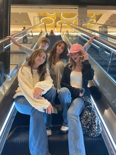 Shopping With Friends Aesthetic Mall, Mall Escalator Aesthetic, Shopping Spree Aesthetic Friends, Shopping Aesthetic With Friends, Mall Friends Aesthetic, Friends Asthetics Photos, Shopping With Friends At The Mall, Mall With Friends Aesthetic, Shopping With Friends Aesthetic