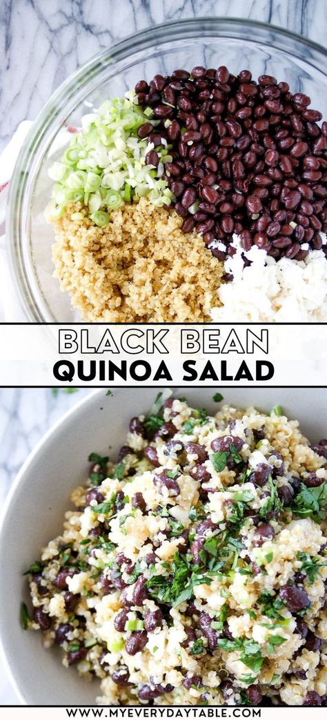 quinoa salad pin image Quinoa Salad With Black Beans, Plant Based Bean Salad, Plant Based Recipes With Protein, Black Bean Lunch Ideas Healthy, Summer Salads Recipes Healthy, Healthy Navy Bean Recipes, Quinoa Bean Salad Recipes, Salads For Lunch Make Ahead, Veggie Meal Prep For The Week