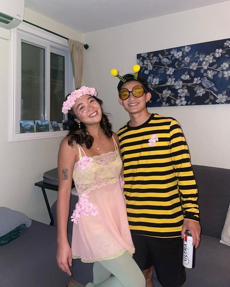 couple halloween costume
flower and bee
cherry blossom 
bumble bee Bee And Flower Costume, Flower And Gardener Costume Couple, Bee And Flower, Flower Costume, Couple Costumes, Cute Couple Halloween Costumes, 31 Days Of Halloween, 31 Days, Couple Halloween