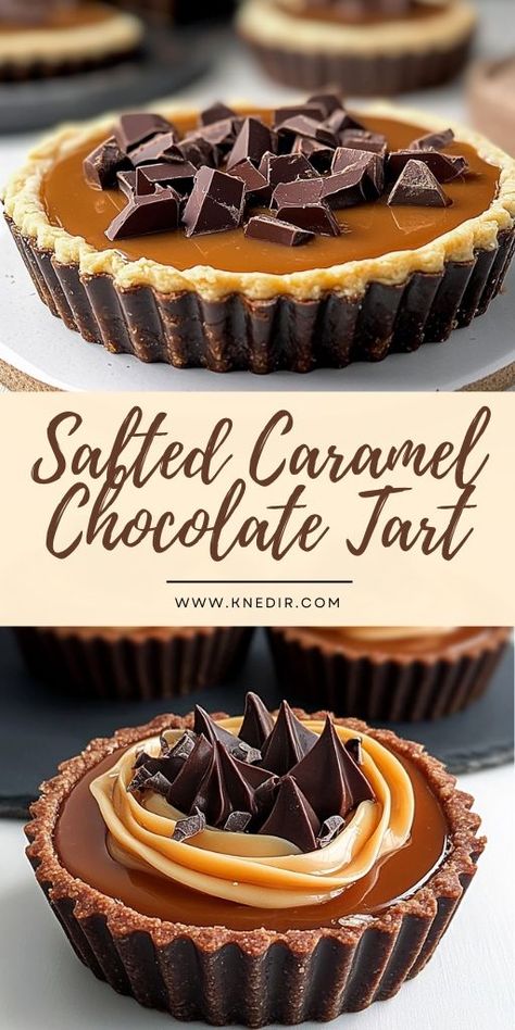 Indulge in pure decadence with this Salted Caramel Chocolate Tart! 🍫✨ Rich dark chocolate meets gooey salted caramel in a buttery tart shell for a dessert that’s truly unforgettable. Perfect for dinner parties, holidays, or when you’re craving something sweet and salty. Elevate your dessert game with this easy-to-make recipe! 🍮 #SaltedCaramelTart #ChocolateLovers #EasyDesserts #HolidayBaking #SweetAndSalty #BakingGoals 🌟❤️ Award Winning Baking Recipes, Chocolate Caramel Pie, Holiday Baking Championship Recipes, Fancy Dessert Recipes Beautiful, Cookie Tart Crust, Tarts Recipe Dessert, Gourmet Dessert Recipes, Fancy Dessert Recipes, Salted Caramel Tarts