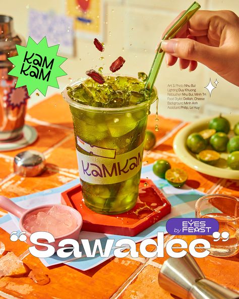 SAWADEE Drink Photography | KAM KAM Saigon Drink Styling Photography, Drink Photoshoot Ideas, Colorful Food Photography, Cafe Food Photography, Drinks Photoshoot, Drink Photoshoot, Drink Advertisement, Promotional Photography, Creative Food Photography