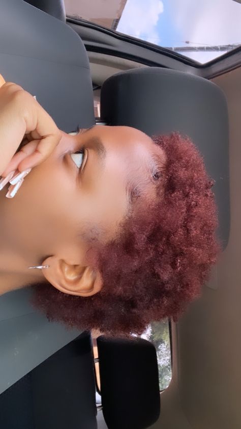 Dyed Hair For Black Women Short Hair, Short Dyed Natural Hair, Short Hair Ginger Color, Short Afro Dyed Hair, Pretty Hair Color For Short Hair, Short Dark Ginger Hair, Natural Dyed Hair Black Women, Hair Dye Colors For Black Women, Short Dyed Hair Black Women