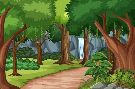 Forest scene with hiking track and many ... | Free Vector #Freepik #freevector #background #tree #wood #green Jungle Cartoon, Forest Cartoon, Photoshop Backgrounds Backdrops, Cartoon Trees, Nature Background Images, Cartoon House, Forest Wall Mural, Forest Background, Forest Illustration