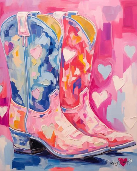 Made for Lovin' Cowgirl Boots - Giclee Fine Art Print on Heavy Fine Art Paper - Original Art by Tiffany Bohrer, Tipsy Artist Art Inspiration Painting, Ornaments Design, Art Classroom, Paint Party, Kids Decor, Cowgirl Boots, Fine Art Print, Art Paper, Canvas Artwork