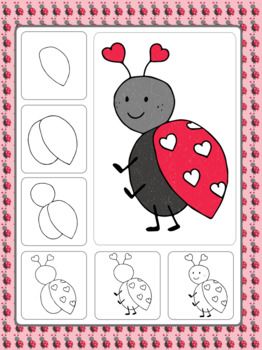 Valentine's Day Directed Drawings FREE Ladybug Valentines Art Lessons, Trin For Trin Tegning, Ako Kresliť, Valentine Drawing, Valentines Day Drawing, Directed Drawing, Valentines Art, Easy Doodles Drawings, Cute Easy Drawings