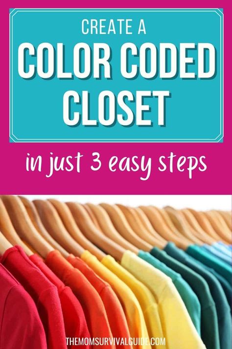 Roygbiv Closet Organization, Organizing Closet By Color, How To Color Coordinate Your Closet, How To Color Code Your Closet, Closet Color Organization Chart, Closet Color Organization, Clothes Color Organization, Organize Closet By Color, Closet Organization Ideas By Color