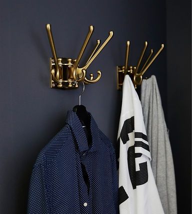 IKEA has lots clothes storage ideas like using KÄMPIG 4-armed swivel hook to store and air out gym clothes or pieces that can be worn again without washing. Whatever your clothes style, the hooks have a traditional look and brass-colour. Build Your Own Wardrobe, Wardrobe Wall, Stick On Mirror, Wardrobe Organisation, Swivel Hook, Pant Hangers, Custom Vanity, Outfit Plan, Clothes Storage