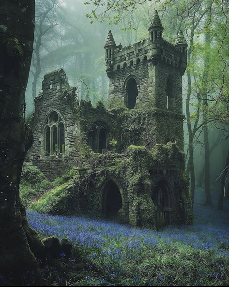 Gothic Cottage, Blue Castle, Beautiful Ruins, Haunted Castle, Anime City, Landscape Sketch, Gothic Models, Castle Ruins, Forest Garden