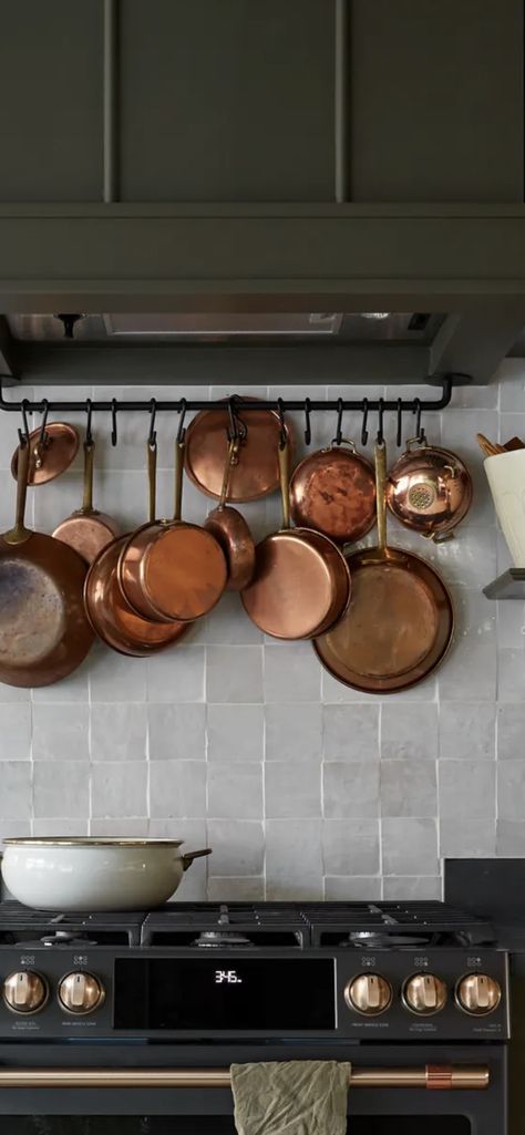 Leanne Ford Interiors, Rust Kitchen, Copper Pots And Pans, Zia Tile, Victorian Kitchen, Copper Cookware, Kitchen Pot, Copper Pots, Copper Kitchen