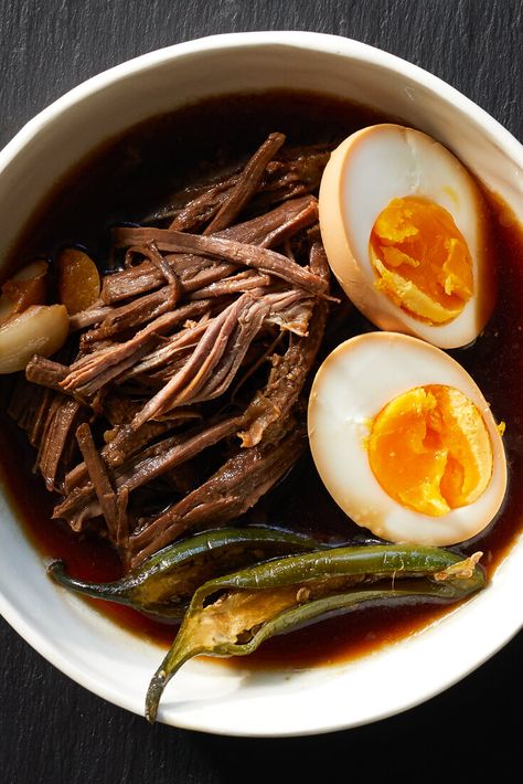 Jalapeño Jangjorim With Jammy Eggs Recipe - NYT Cooking Jangjorim Recipe, Banchan Recipe, Eye Of Round, Edible Grass, Korean Grocery, Shishito Peppers, Steamed White Rice, Seaweed Snacks, Korean Dishes