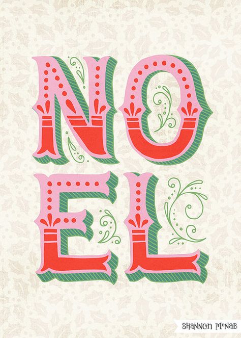 Festive Typography Design, Vintage Christmas Lettering, Vintage Christmas Typography, Christmas Typography Poster, Christmas 23 Trends, Multicolor Printmaking, Christmas Card Lettering, Shannon Mcnab, Christmas Branding