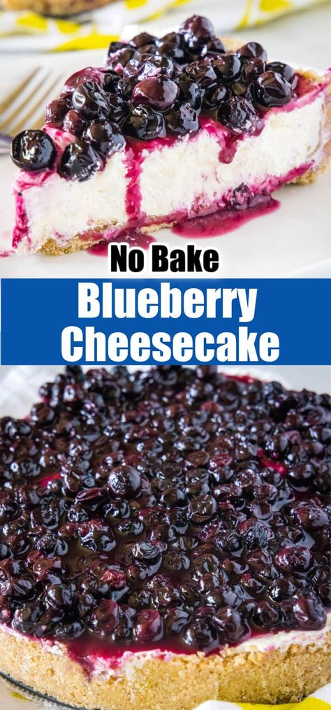 Easy Blueberry Cheesecake, No Bake Blueberry Cheesecake, Easy No Bake Cheesecake, Sweet Smoothies, Blueberry Pie Filling, Best Cheesecake, Layered Desserts, Easy Blueberry, Easy No Bake