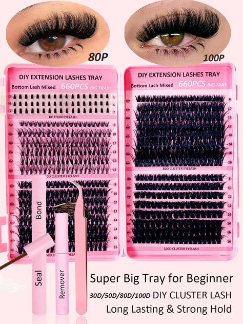 660PCS Dramatic C-Curl 8-16MM Mix DIY Lash Extension Kit Set DIY Bottom Lashes Eyelashes Book Big Volume Soft Individual Cluster Lashes Create A Fluffy Natural Wispy Y2k Butterfly Elements Pink Base Card Look At Home Long Lasting DIY Lashes Glue ,DIY Glue Remover,DIY Lashes Tweezers (Bottom Lashes+30D+50D+80D+100D)I discovered amazing products on SHEIN.com, come check them out! Diy Lashes, Lashes Glue, Bottom Lashes, Diy Glue, Glue Remover, Lash Extension Kit, Cluster Lashes, Diy Lash Extensions, C Curl