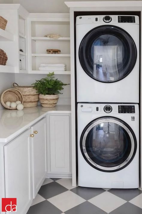 Laundry Room With Stackable, White Laundry Room, Washer Dryer Laundry Room, Stackable Laundry, Utility Room Designs, White Laundry Rooms, Laundry Room/mud Room, Pantry Laundry Room, Tiny Laundry Rooms