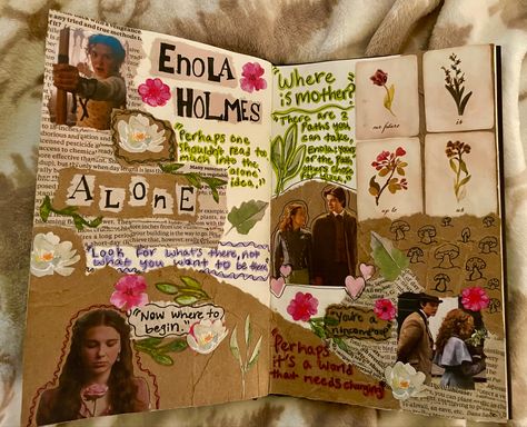 Enola Holmes Journal Page, Enola Holmes Journal, Little Women Journal Page, Movie Journal Page, My Comfort Characters, Movie Journal, Scrapbook Planning, Journal Inspiration Writing, Scrapbook Cover