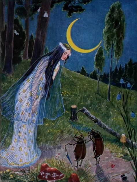 Night Forest Illustration, German Fairy Tales, Arte Yoga, Old Hag, Fairy Tale Books, Fairytale Illustration, Antique Images, Vintage Fairies, Illustration Vintage