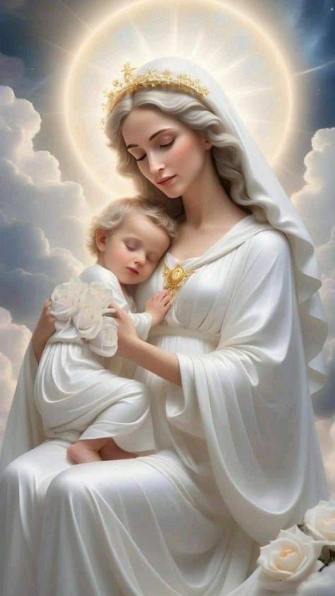 Divine Infant Jesus, Mary Jesus Mother, Mother Mary Pictures, Blessed Mother Statue, Mary Images, Jesus Mother, Virgin Mary Art, Mother Mary Images, Mary Pictures