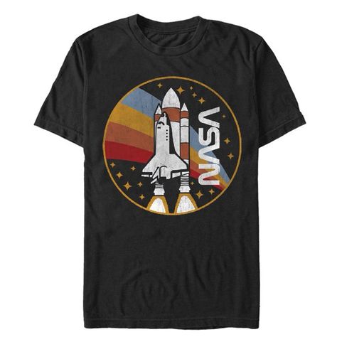 Men's NASA Rainbow Launch Graphic Tee Black Large - Walmart.com Children Reference, Nasa Spaceship, Drawing Children, Nasa Clothes, Dustin Henderson, Nasa Shirt, Somewhere Over The Rainbow, Space Shuttle, Men's Graphic T Shirt