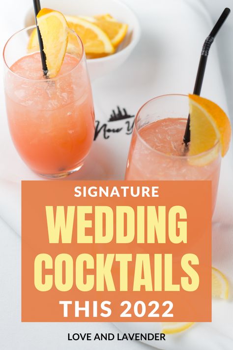 Pre Made Cocktails For Wedding, Drinks For A Wedding Receptions, Popular Signature Drinks Wedding, Premade Cocktails Wedding, Mixed Drinks For Wedding Receptions, Vodka Wedding Signature Drinks, Gin Signature Cocktail Wedding, Bride Cocktail Drinks, Summer Wedding Cocktails