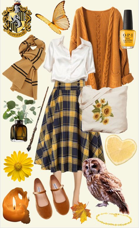 Hufflepuff Summer Outfit, Womens Style 2024, Bright Academia Aesthetic Outfit, Bright Academia Outfit, Harry Potter Core Outfits, Librarian Style Outfits, Librarian Core Outfit, Cottagecore Work Outfit, Cute Librarian Outfit