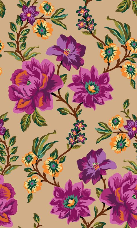 Botanical Flower Pattern, Kalamkari Allover, Kalamkari Pattern, Kashmiri Work, Beautiful Flower Drawings, Botanical Flower Art, Shutter Stock, Fabric Print Design, Flower Drawing Design