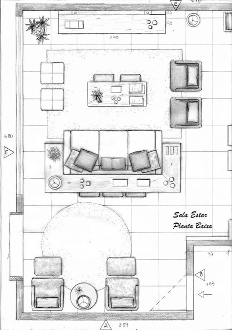 Arhitecture Draw Room, Interior Design Drawings Floor Plans, Sofa Floor Plan, Living Room Sketch, Interior Design Sketchbook, Living Room Floor Plans, Sofa Layout, Living Room Plan, Furniture Design Sketches