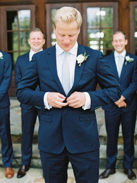 Groom Blue Suit, Wedding Color Pallet, Blue Suits, Groomsmen Outfits, Blue Suit Wedding, Wedding Suits Groom, Silver Tie, Groomsmen Suits, Navy Suit