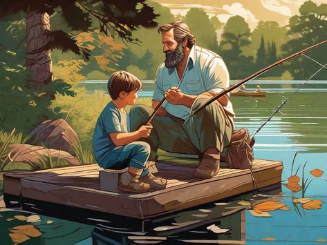 About Father, Canoe Fishing, Video Mockup, Lake Fishing, Card Banner, Poster Invitation, Cartoon Clip Art, Father And Son, Nature Travel