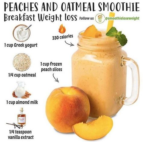 Help Lower Cholesterol, Peach Oatmeal, Easy Healthy Smoothie Recipes, Healthy Diet Smoothies, Smoothie Breakfast, Fruit Smoothie Recipes Healthy, Healthy Breakfast Recipe, Easy Healthy Smoothies, Smoothie Drink Recipes