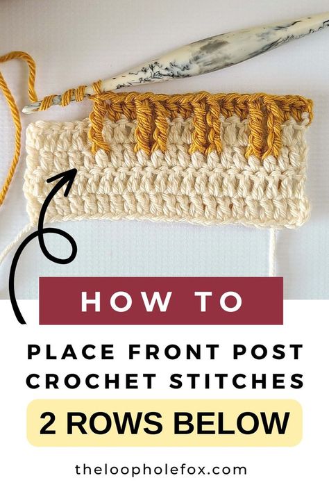 So you know how to crochet front post stitches but now the crochet pattern you’re following says to put the front post stitch 2 rows below. How do you make sure you’re doing it correctly? This tutorial will show you exactly how with crochet stitch anatomy and a ton of details. Front Post Crochet Stitch, Front Post Treble Crochet Tutorial, Front Post Crochet, Crochet Front Post, Triple Crochet Stitch, Afghans Crochet, Crochet Stitches For Blankets, Front Post Double Crochet, Crochet Tips