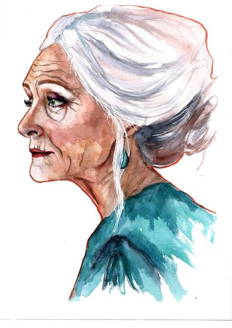 Yulia Vishnevskaya | Saatchi Art Female Face Drawing, Profile Drawing, Portraiture Art, Art Et Illustration, Old Woman, Drawing Images, Woman Drawing, Watercolor Drawing, Illustration Character Design