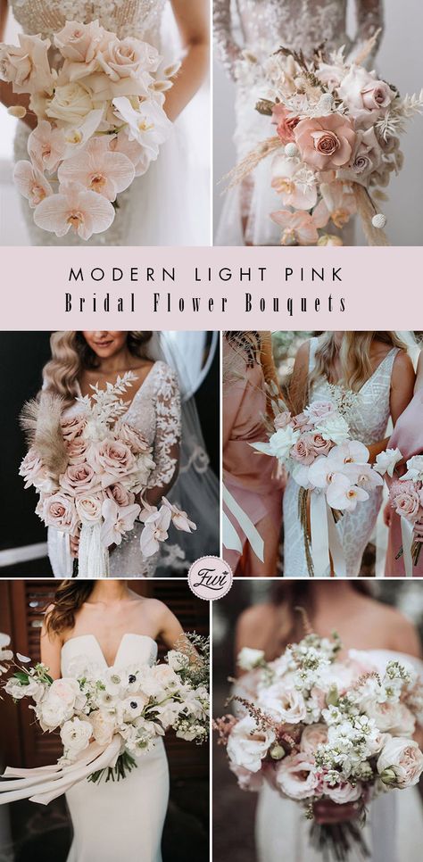 Modern Bride Bouquet, Light Pink And White Wedding, Bride Bouquet Pink, White Wedding Ideas, Light Pink Bridesmaids, Modern Bridal Bouquets, Elegant Bridal Bouquets, Brides Flowers Bouquet, Pink And White Wedding