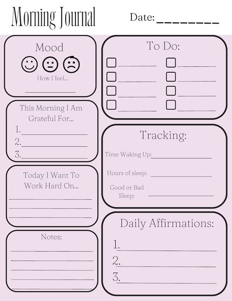 Daily Journal Design Ideas, Easy Daily Journal Ideas, Daily Goals Template, Journal Check In, Daily Journal Template Layout, Daily Mental Check In, Morning Check In, Weekly Check In, Mood Check In