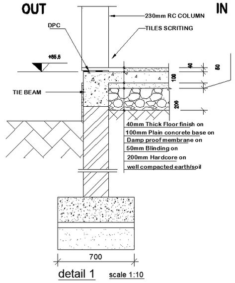 Architecture Section Drawing Details, Structural Details Architecture, Detail Section Drawing Architecture, Strip Foundation Detail Drawing, Foundation Details Architecture, Pad Foundation Detail Drawing, Structure Architecture Drawing, How To Draw Section From Plan, Raft Foundation Detail Drawing